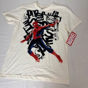 Marvel Spiderman Graphic T Shirt Kids age 12 Cream Red Blue Superhero